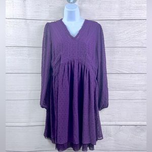 Matilda Jane Swiss Dot Raw Hem Long Sleeve V Neck Mini Dress XS 💗